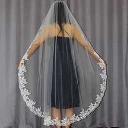 One Layer Ballet Wedding Veil with Full Lace Edge Waltz Bridal Veil with Comb Wedding Accessoires MV04249k