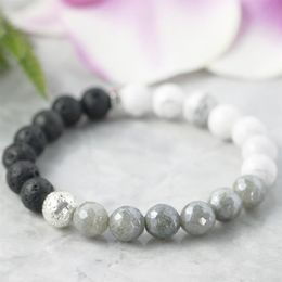 MG1075 Labradorite Howlite Bracelet Anxiety Relief Bracelet Healing Crystals Lava Jewellery Yinyang Negative Energy Protection263Q