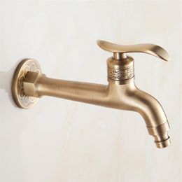 Long Bibcock Laundry Faucet Antique Brass Bathroom Mop Sink Faucets Outdoor Garden Crane Wall Mount Water Taps201H
