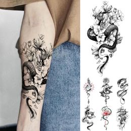 Waterproof Temporary Tattoo Sticker Y2K Flying Dragon Snake Geisha Flower Flash Tatoo Women Men Arm Sleeve Body Art Fake Tattoos