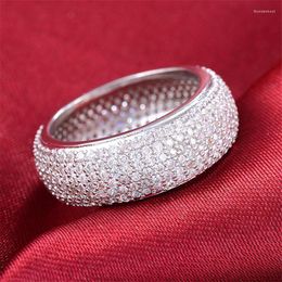 Cluster Rings Sparkling Vintage Jewellery 925 Sterlin Silver Pave 6 Rows White Sapphire CZ Diamond Gemstone Party Women Wedding Finger Ring