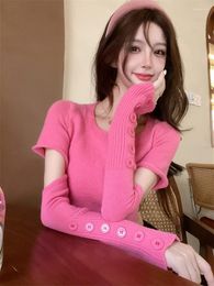 Women's Sweaters Elegant Bottomed Knitted Women Puff Sleeve Vintage Solid Korean Fashion Tops O Neck Collar Pull Femme