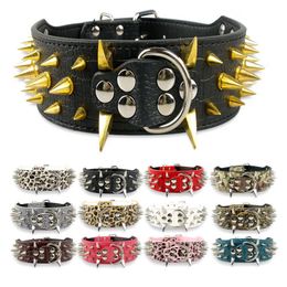 Dog Collars Leashes Large Collar Spiked Studded For Pitbull German Shepherd Training Leather Colla With Spikes Mastiff Rottweiler 230720