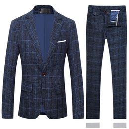 Fall and Winter Mens Plaid Suit 2-Piece Large Size 5xl suit Blazer pants Men Office Wedding Party Dress228U