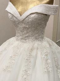 2023 Princess Wedding Dress For Women V-neck Off the Shoulder Ball Gown Arabic Bridal Gown For Bride Beads Crystal Lace Appliques Vestidos De Novia