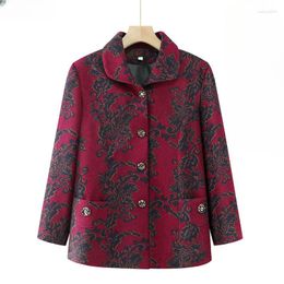 Women's Jackets Fashion Print Middle Aged Elderly Women Spring Autumn Long Sleeve Jacket Coat Female Korean Single Breasted Loose Outerwear