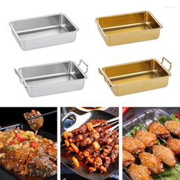 Plates Stainless Steel Fried Chicken Snack Plate With Handles Candy Dessert Dried Fruit Metal Tray Square Kitchenware