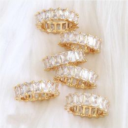 Cluster Rings Handmade Pave Square Radiant Cut Diamond Band Ring Luxury 14K Gold Engagement Cocktail Wedding For Women Men Jewelry256u