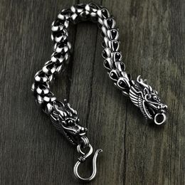 Dragon Scale Bracelet Chain Real Pure 925 Sterling Silver Double Heads Vintage Punk Rock Retro Style Men Jewellery CX200706259v