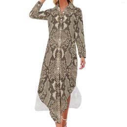 Casual Dresses Snakeskin Print Dress Animal Skin Street Wear Sexy V Neck Elegant Chiffon Long Sleeve Clothes Big Size 6XL