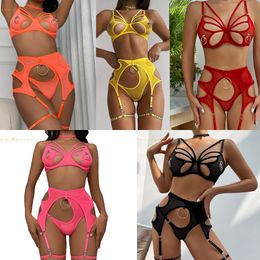 She in 6-piece Set Sexy Lingerie Sets Women Large Loops of Metal Accessories with Hanging Leg Underwear See-through Outfit Wholesale Mq2635