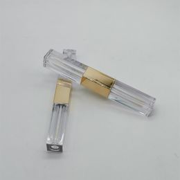 Whole Luxury Gold 6ML Double Head Square Clear Lip Gloss Tubes Empty Lipgloss Tube Cosmetic Lip Gloss Bottle Packaging Contain248M