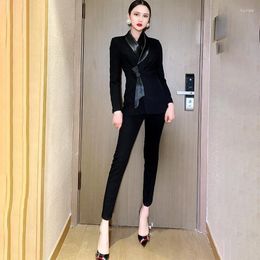 Women's Tracksuits 2023 Female Autumn And Winter Fashion Temperament Korean Version British Style Black President Office Manager Business