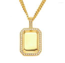 Pendant Necklaces Square Dog Tag Necklace Micro Paved Cubic Zircon Gold Silver Colour Plated Mini Charm Jewellery For Christmas Gift