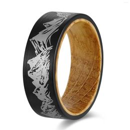 Wedding Rings Poya 8mm Whiskey Wood Liner Black Tungsten Carbide With Mountain Etched