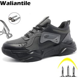 Safety Shoes Waliantile Stylish Safety Shoes For Men Industrial Work Boots Puncture Proof Steel Toe Working Shoes Indestructible Sneakers Man 230720