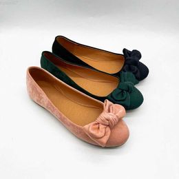 Dress Shoes Women Ballerine Green Brown Round Toe Flats With Bow-Knot Turned Over Edge Nubuck Leather Slip-Ons EU42-36 Wide Fitting Tacons 7 L230721