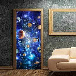 Wall Stickers 3D Universe Galaxy Planets Stars Print Door Sticker DIY Wallpaper Corridor Mural Decal Kids Bedroom Decor Gifts 230720