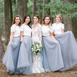 2020 Elegant Two Pieces Country Bridesmaid Dresses Jewel Lace Tulle Beach Maid Of Honor Dress Wedding Guest Party Gowns Long Cheap258C