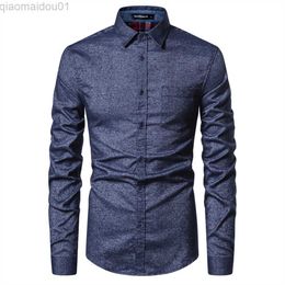 Men's Casual Shirts Men's Long Sleeve High quality Designer Shirt Front Patch Chest Pocket Slim Button-down Collar Thick Work Shirts Men's Clothing L230721