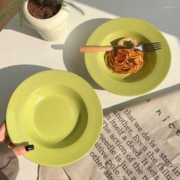 Plates Nordic Ceramic Salad Fruit And Soup Bowl Beautiful Tableware Green Dinner Dishes Korean Kitchen Spaghetti Plate Serving