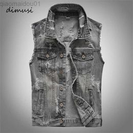 Men's Jackets DIMUSI Spring Autumn Vintage Design Mens Denim Vest Male Retor Sleeveless Jackets Men Ripped Hole Jean Waistcoats Clothing 5XL L230721