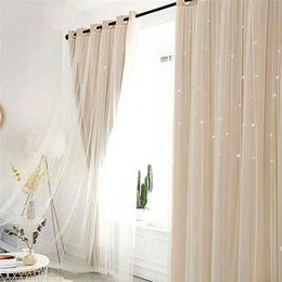 Curtain window screen Modern Hollow Star Faux Linen Blackout Curtains for Bedroom Curtains Living Room luxury european 210913275W