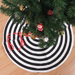 Christmas Decorations Tree Skirt Black And White Stripe With Red Ribbon Xmas Round Floor Mat For Home Decor Holiday Party 73/122cm