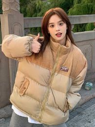 Women's Jackets Warmly Corduroy Patchwork For Women 2023 Winter Y2K Thick Khaki Pockets Coat Hooded Girls Cotton-padded Jacket Outerwear