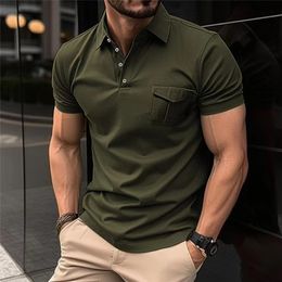Men's Polos Summer Men's Casual Button Short-Sleeved knit Polo Shirt Office Fashion Lapel Tshirt Solid Breathable Tees Shirt Men Clothing 230720