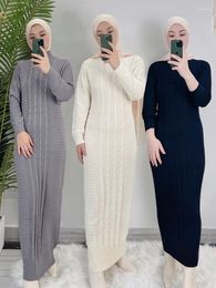 Ethnic Clothing Eid Inner Abaya Muslim Dress Women Autumn Winter Solid Base Layer Sweater Long Dresses Dubai Turkey Modest Under Abayas