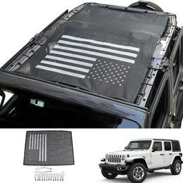 Black Mesh Sunshade Roof SunShade Net US Flag For Jeep Wrangler JL JLU 2018 4Door Auto Exterior Accessories296w