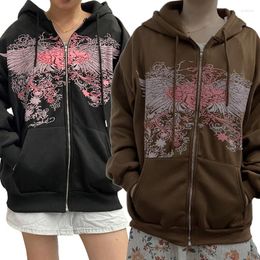 Men's Hoodies Women Gothic Long Sleeve Zip For JACKET Rhinestone Heart Oversize Sw