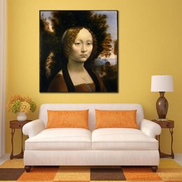 High Quality Leonardo Da Vinci Painting Ginevra De Benci Handmade Canvas Art Modern Restaurant Decor