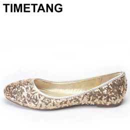 Dress Shoes TIMETANGSequined bling golden flat shoes ballet Women loafers round toe party office lady slip on shoes party work drivingE634 L230721