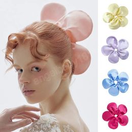 Extra-Large Flower Shape Satin Scrunchies Elastic Hair Ties Ponytail Holder Women Hair Ropes Simple Solid Colour Hair Bands