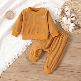 Clothing Sets Kids Outfit Soft Cotton Warm Crewneck Cartoon Excavator Long Sleeve Round Neck Solid Colour Suit Clothes Set For Boys Or Girls