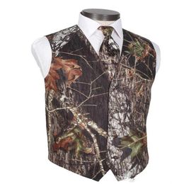 2019 Men Camo Printed Groom Vests Wedding Vests Realtree Spring Camouflage Slim Fit Mens Vests 2 Pieces set Vest Tie Custom Made196I