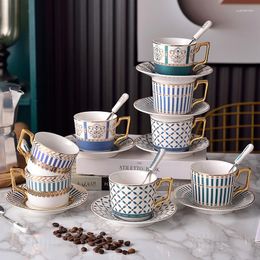 Cups Saucers British Ceramic Coffee And Spoon Set Afternoon Tea Luxury European Cup For Espresso Latte Water Milk 200ml