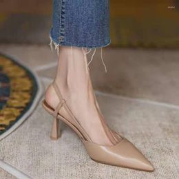 Dress Shoes Heels For Women 2023 Slingback Pumps Vintage Pointed Toe Summer Fashion Women's Sandals Stilettos Lady High