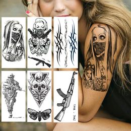 Creative Gangster Temporary Tattoos Sticker Realistic Fake Waterproof Body Art Tattoos Geometric Skull AK Gun Tatoos For Adult