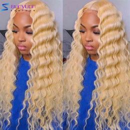 Honey Blonde Wave 613 HD Transparent Frontal Deep Curly Wet And Wavy 13X4 Lace Front Human Hair Wigs205i