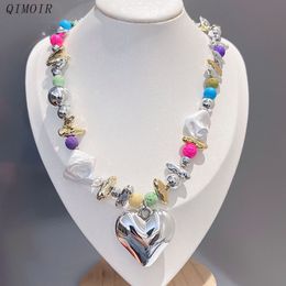 Pendant Necklaces Multi Colours Large Heart Necklace For Women Irregular Metal Colourful Mixed Acrylic Stone Beads Girls Party Fashion Jewellery C1182 230721