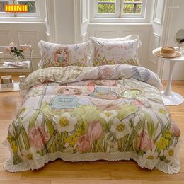 Bedding Sets Luxury Cotton Washed Gardening Set Princess Padded For 2-Seaters Skin-Friendly Duvet Cover Bed 150cm 180cm 4pcs