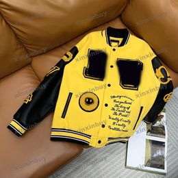 xinxinbuy Men designer Coat Jacket Paris Towel embroidery letter Leather long sleeve women yellow black blue S-2XL