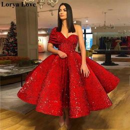 Red Homecoming Dresses Ball Gown Prom Dresses Robes For Women Fluffy Formal Party Night High Quality Elegant Sequins Evening Gowns2227