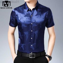 Men's Casual Shirts New Summer Shirts Men Butterfly Print Silk Cotton Short Sleeve Casual Shirt Slim Fit Chemise Homme Drop Shipping C783 L230721