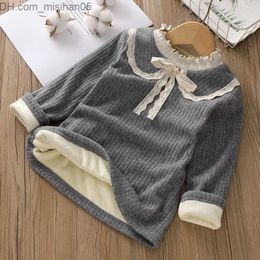 T-shirts T-shirts Girls Fleece Bottoming Shirt Winter Baby Long-sleeved T-shirt Children Half High Neck Warm Thickened Tops 230414 Z230721