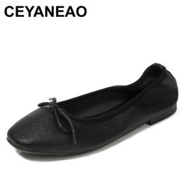 Dress Shoes CEYANEAOBowknot slip flat shoes women moccasins shallow fairy tender all match soft non-slip roll-up flats square toe zapatos mu L230721