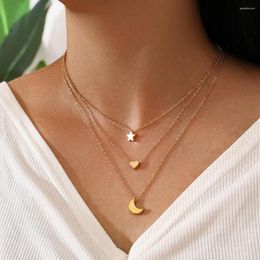 Pendant Necklaces Bohemian Simple Star Moon Love Multi-layer Clavicle Chain Necklace For Women Summer Beach Surfing Jewellery Accessories